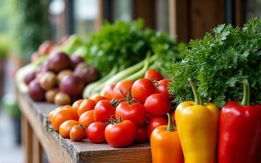 Frisches Gemüse auf einem Marktstand in der Schweiz.